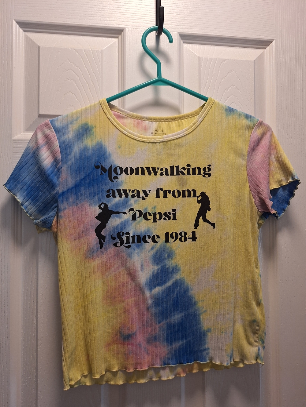 Tie-Dye Tee with 'Moonwalking away from Pepsi' Graphic - Yellow/Blue/Pink
